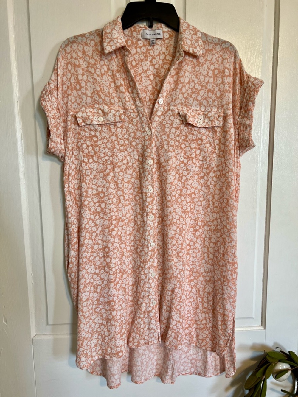 Lost + Wander peach floral button up beach cover up dress